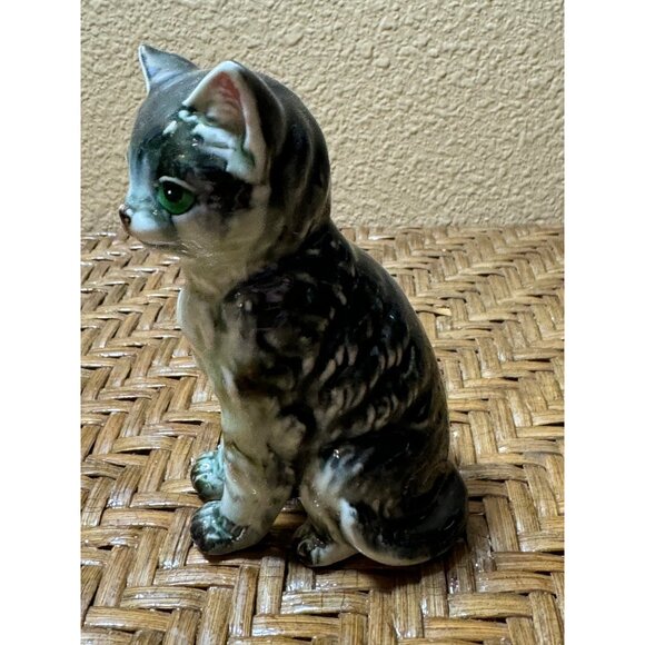 Vintage Japanese Nippon Yoko Boeki Ceramic Cat Figurine With Green Eyes 1940"s - Picture 2 of 8